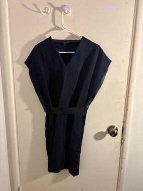 COS Navy V-Neck Mini Dress with Waist Band